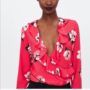 Zara Floral Ruffled Bodysuit
